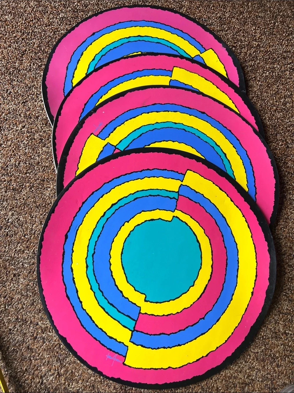 Retro 70's Joan Green Circle Vinyl Placemats 4 in Set